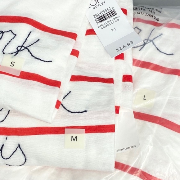 LOFT Top Red & White Striped Embroidered Boatneck Tee New York Paris Size Large - Picture 5 of 5